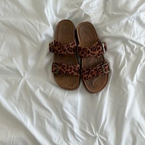 size four cheetah print slides